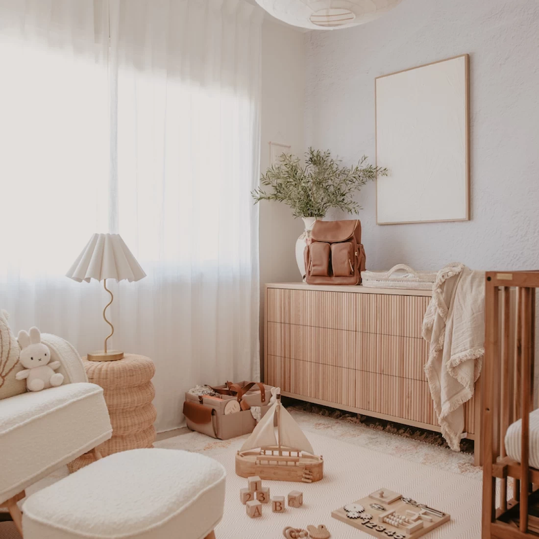 A cosy, minimalist nursery featuring the Little Wiwa best baby play mat