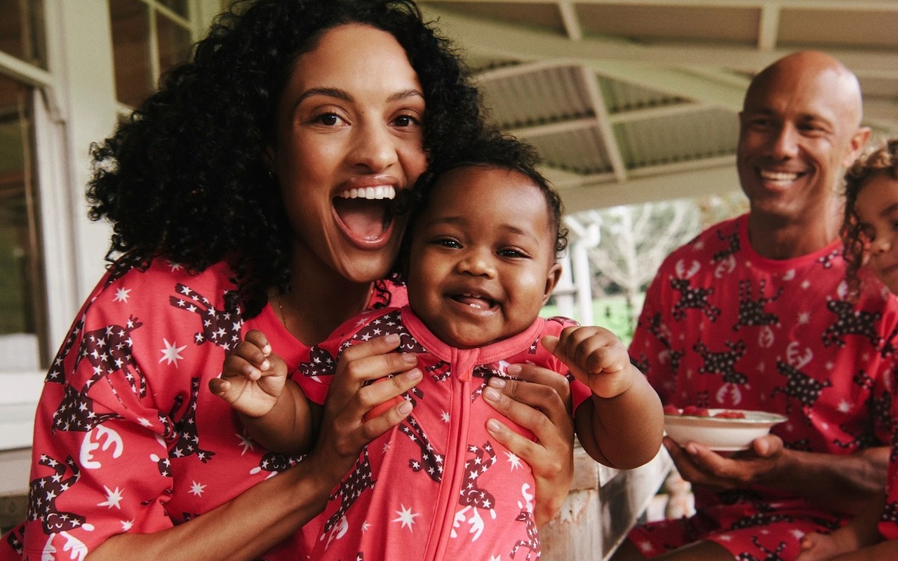 Bonds family christmas pyjamas shown on an australian family