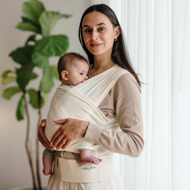 The babydink baby carrier on an Australian mum