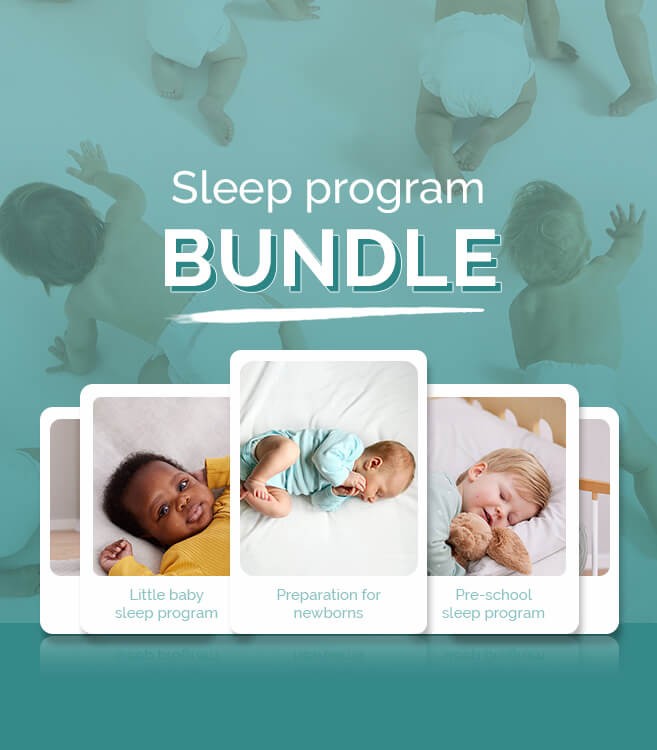 Best sleep program bundle with baby photos displayed on a calming green background.