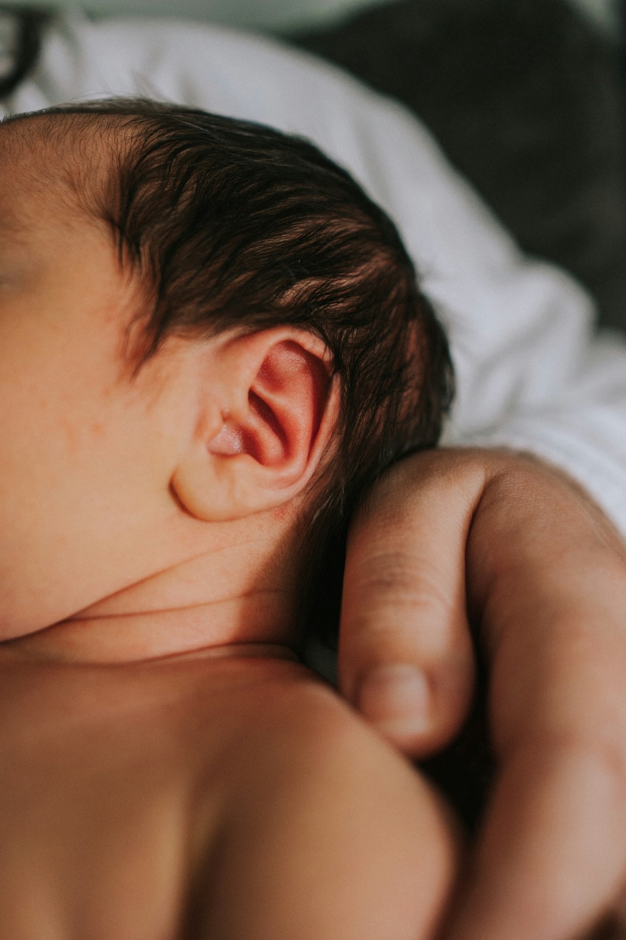 A baby having a contact nap on mum