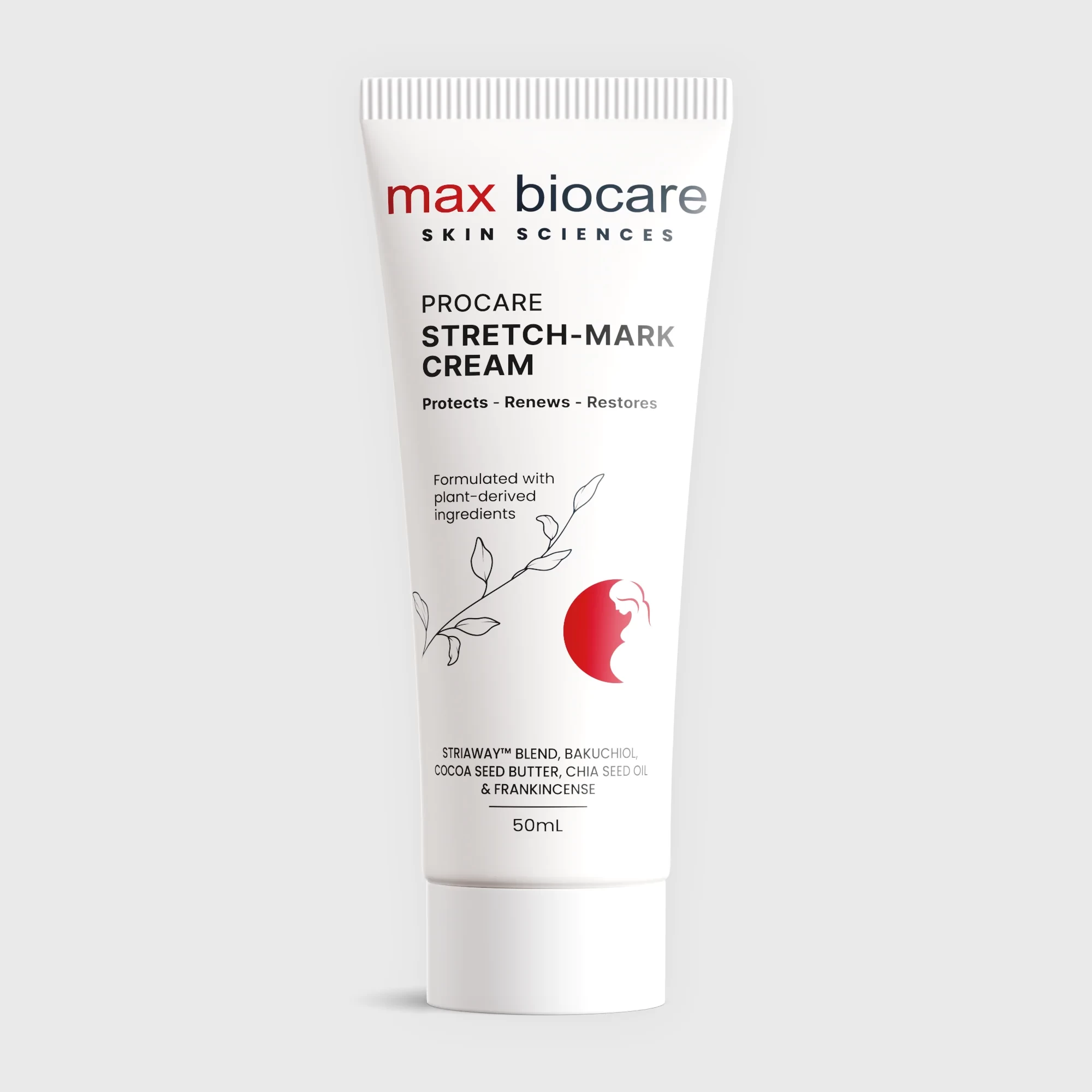 Bottle of Max Biocare formulated best cream for stretch marks while pregnant​, best stretch mark cream for pregnancy and postpartum