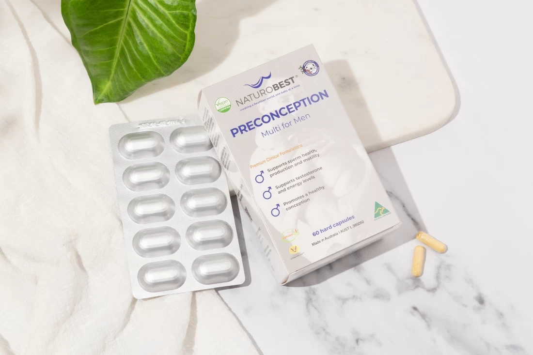 Detailed close-up of Naturobest Prenatal Trimester One With Ginger prenatal vitamin for early pregnancy