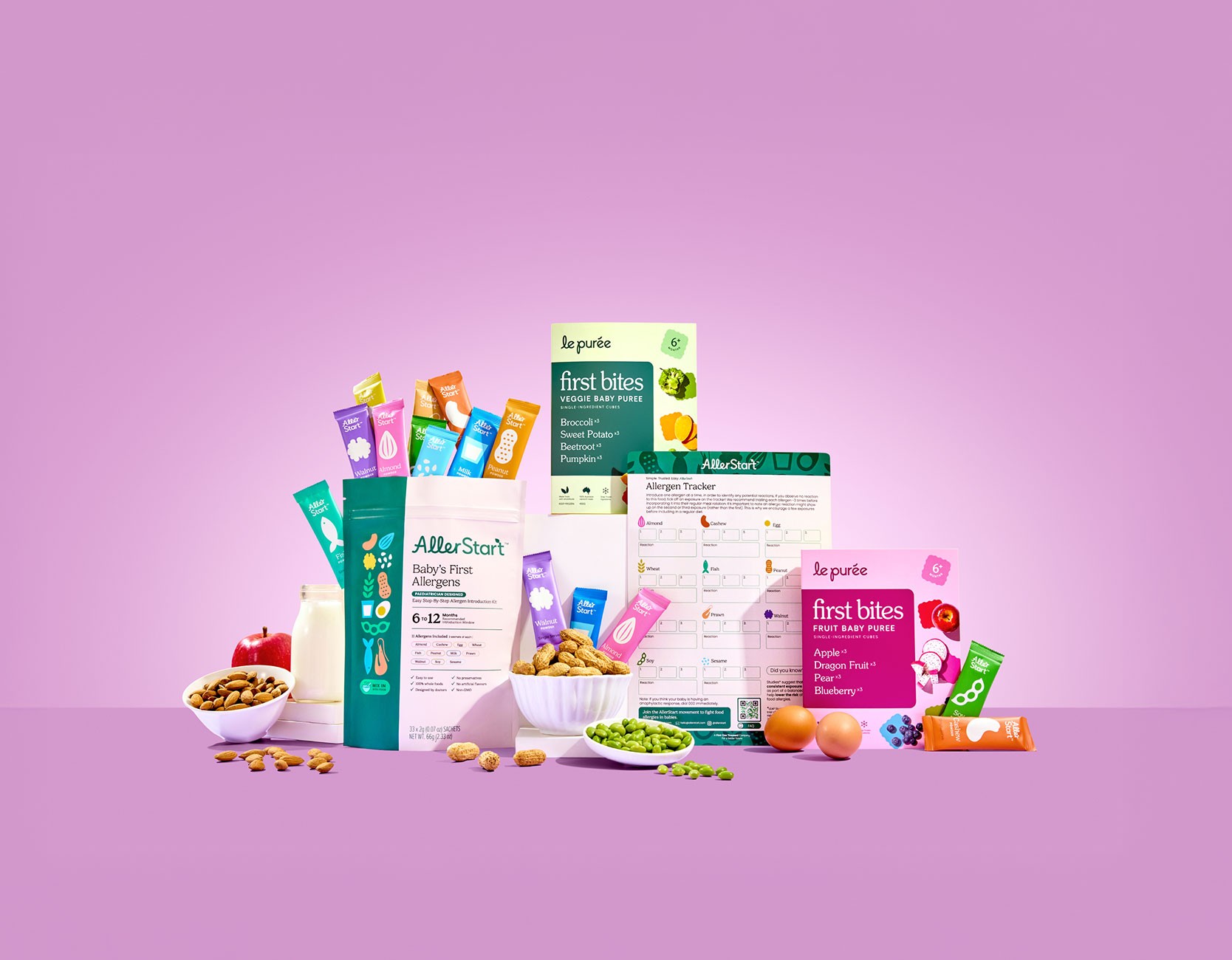 a stack of baby first foods​ from Allerstart perfect for introducing allergens to baby