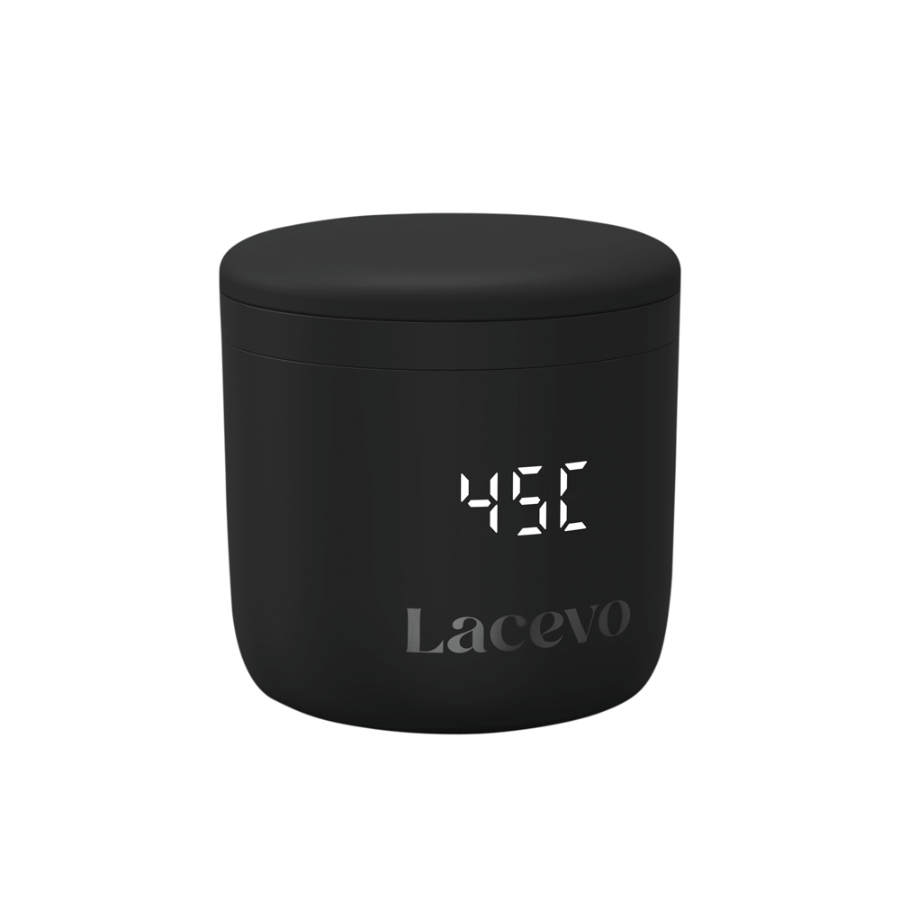 High-resolution close-up of Lacevo bottle warmer surface and controls