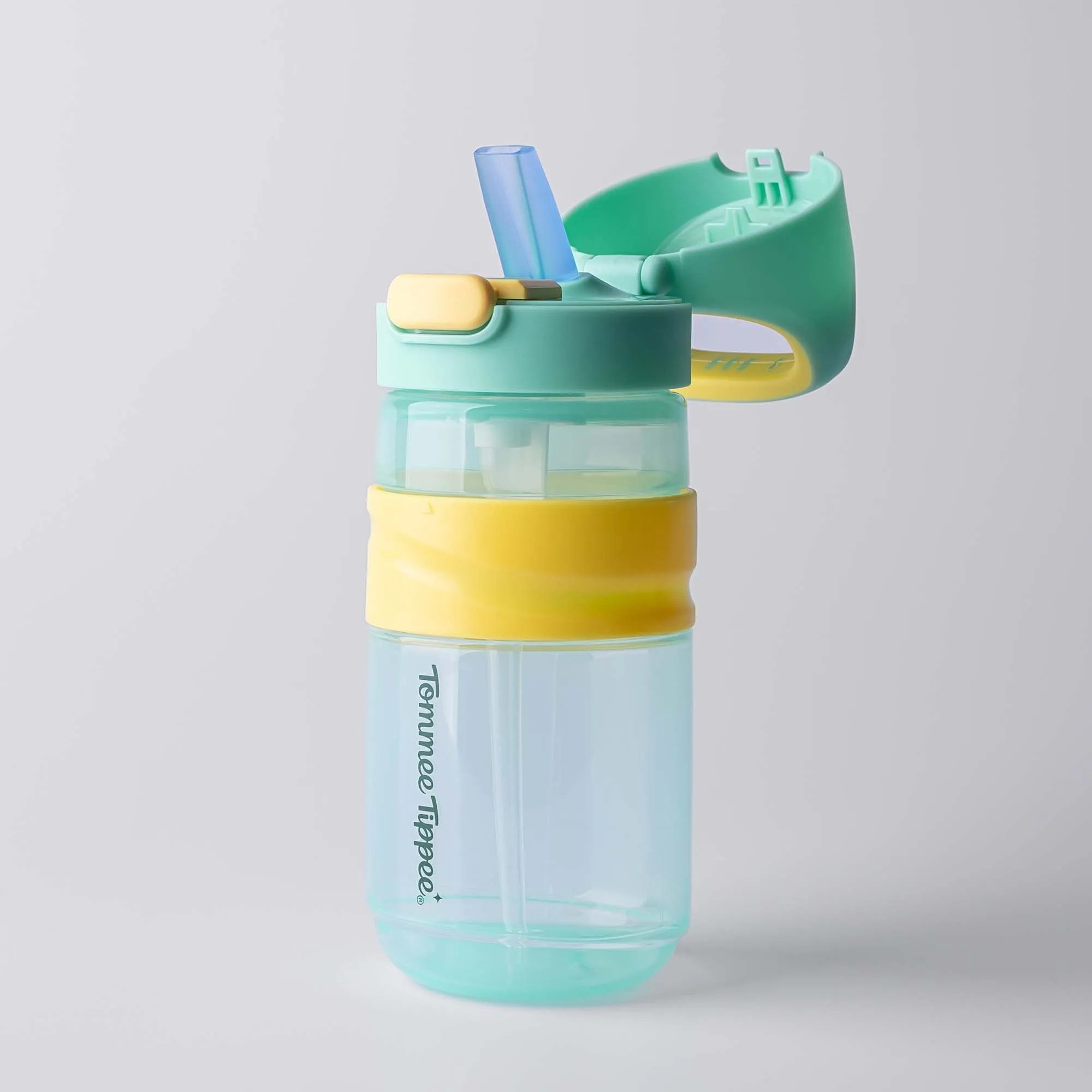 The tommee tippee water bottle shown with the lid open