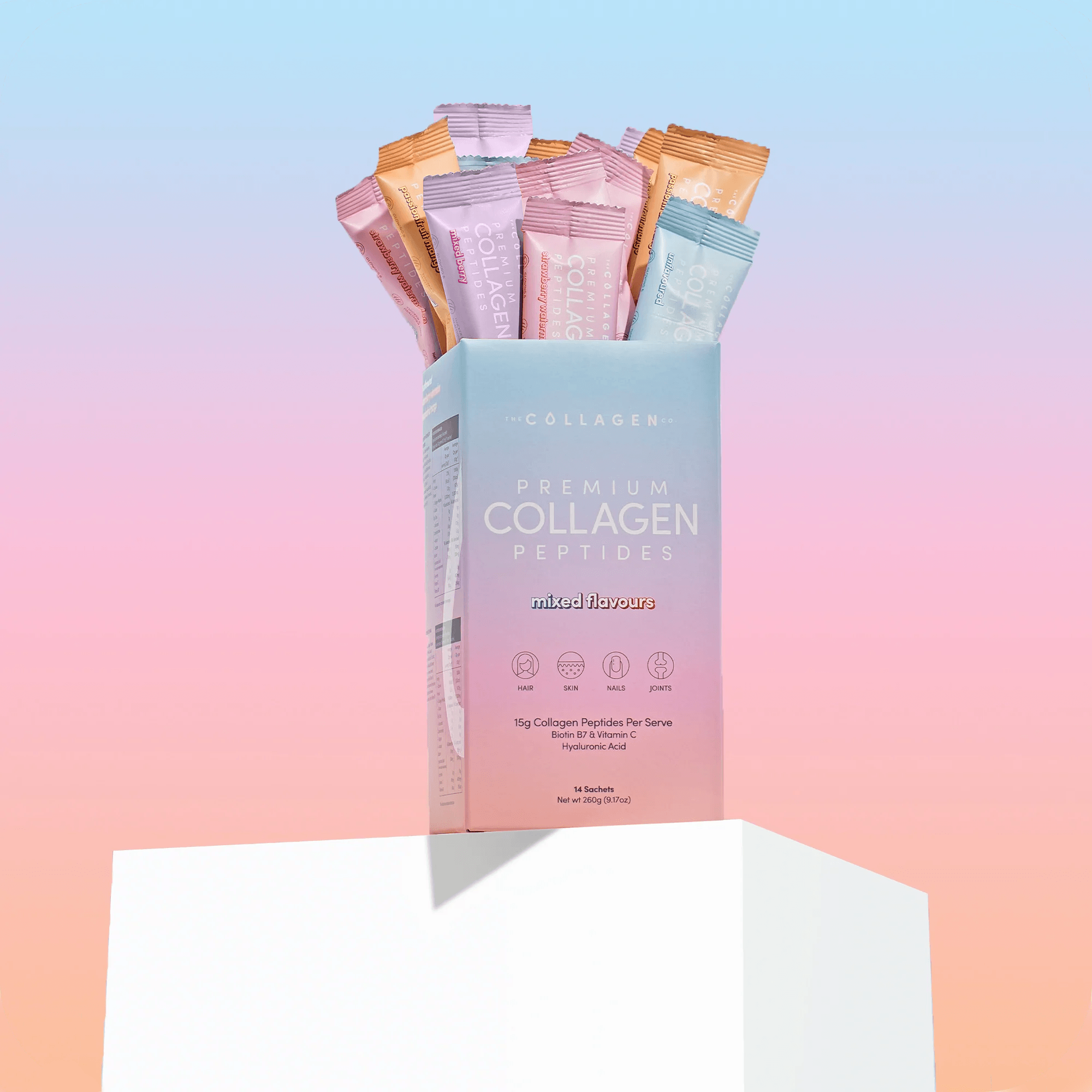 The Collagen Co Mixed Flavours Collagen Sachets neatly displayed — best gifts for mum to support beauty and wellness.