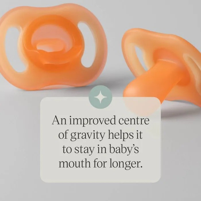 Tommee Tippee dummies shown on a grey background