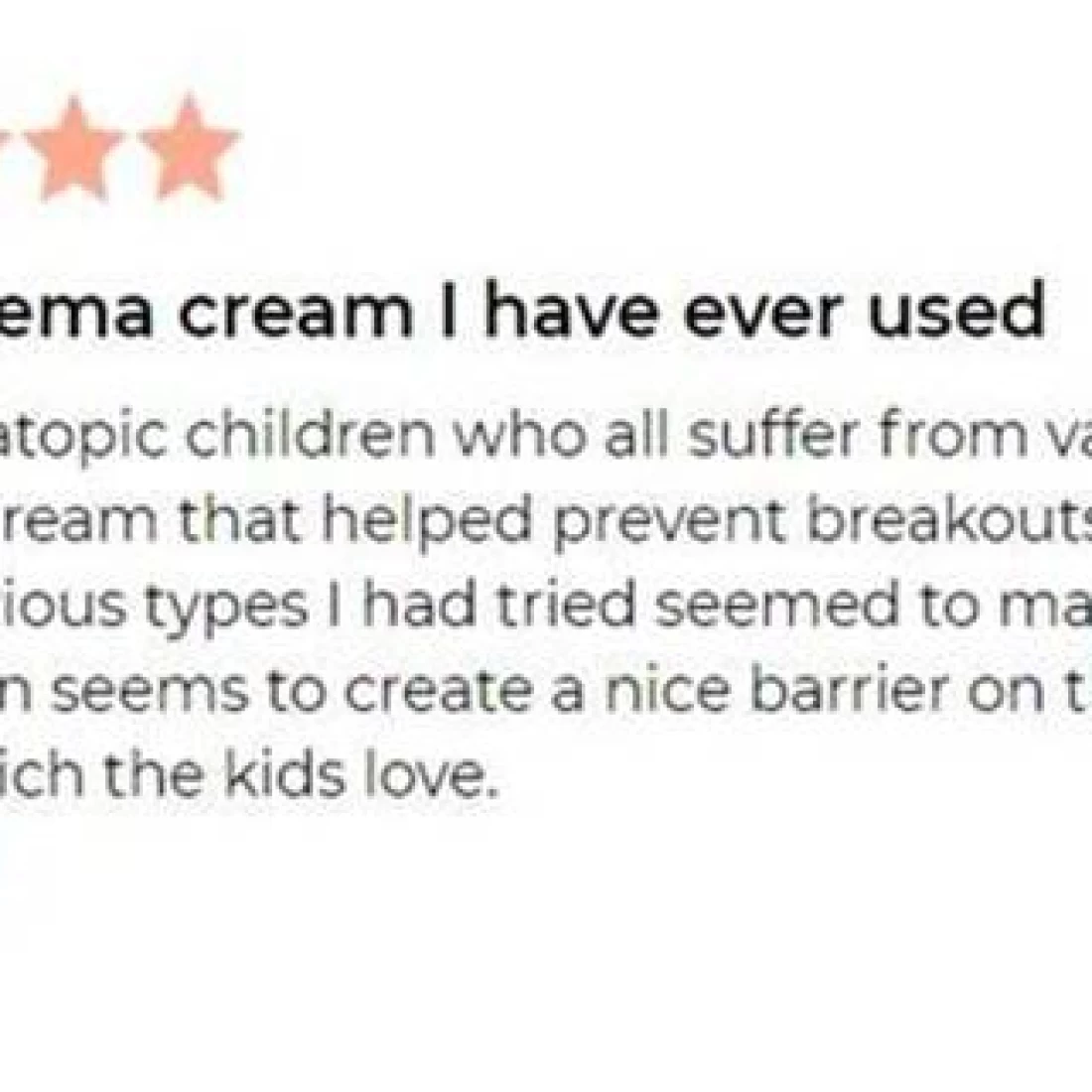 Screenshot of Mustela customer review calling it the best eczema cream for babies with effective soothing results.