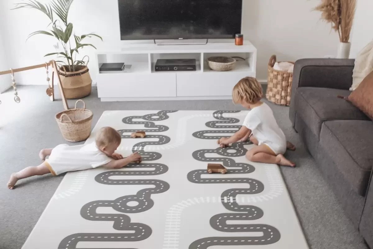 A baby play mat in a house