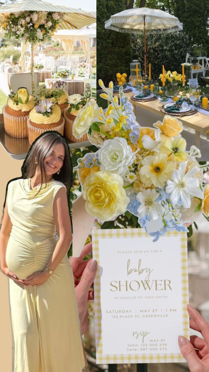 A yellow themed baby shower