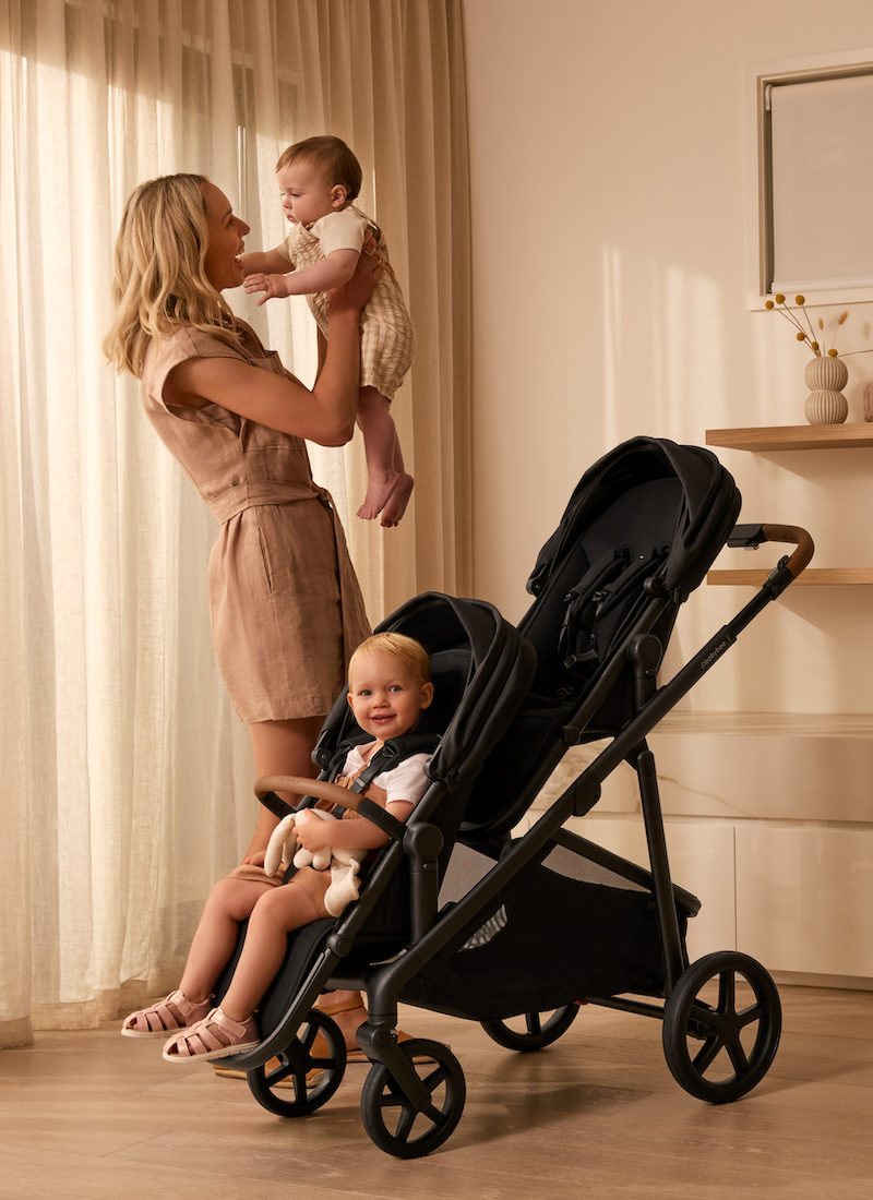 A photo showing the double pram abilities of the babybee juno
