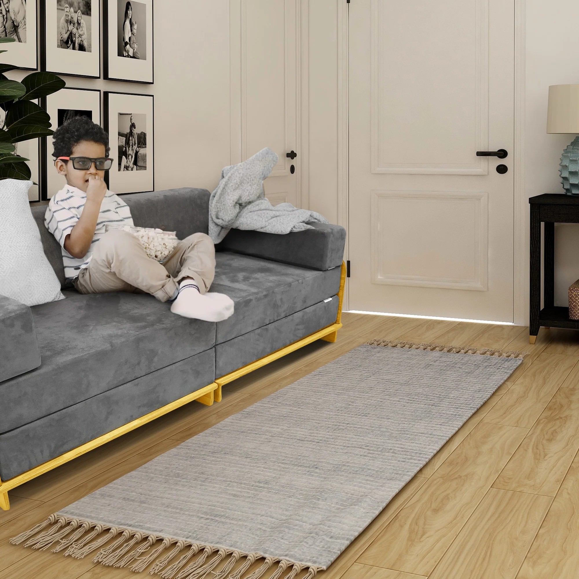 The play couch shown with its wooden frame