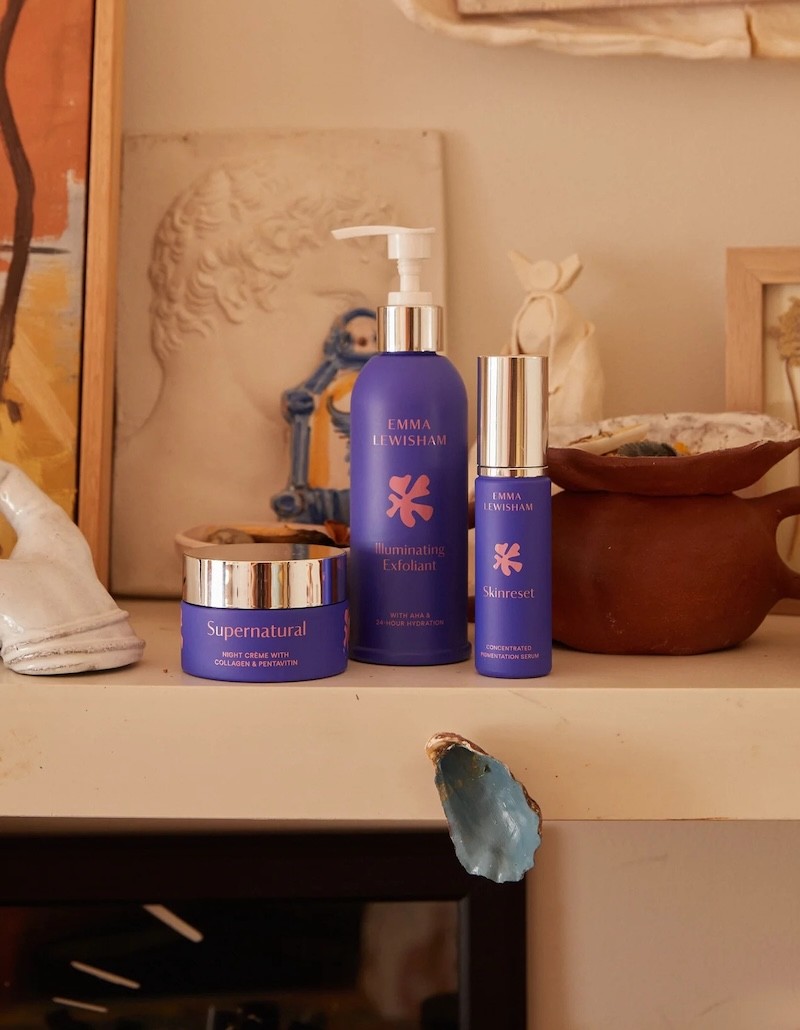 The Emma Lewisham pregnancy safe skincare collection shown on a coffee table