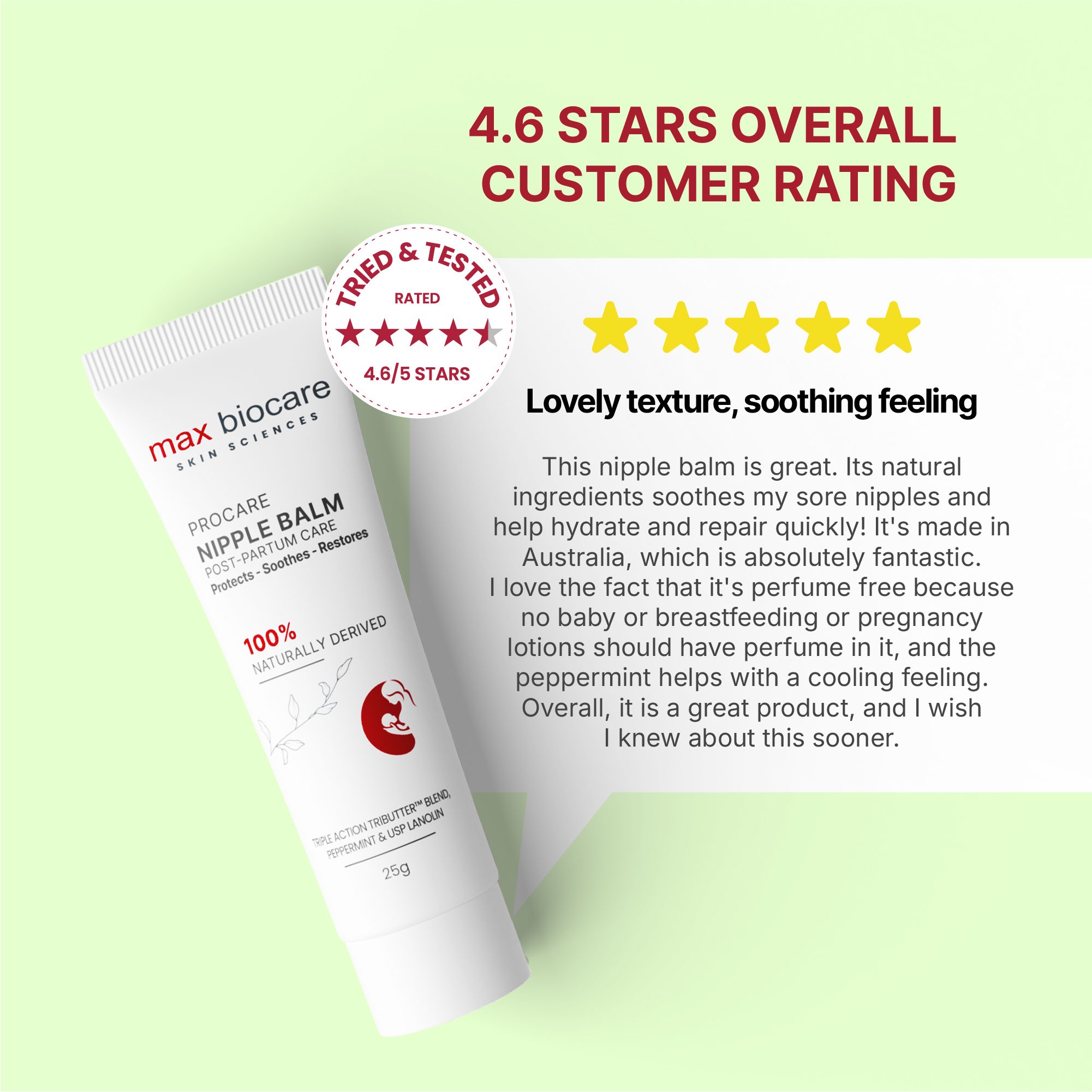 Soothing nipple balm by Max Biocare – top-rated choice in new mum gift ideas Australia, tried and tested by Aussie mums.