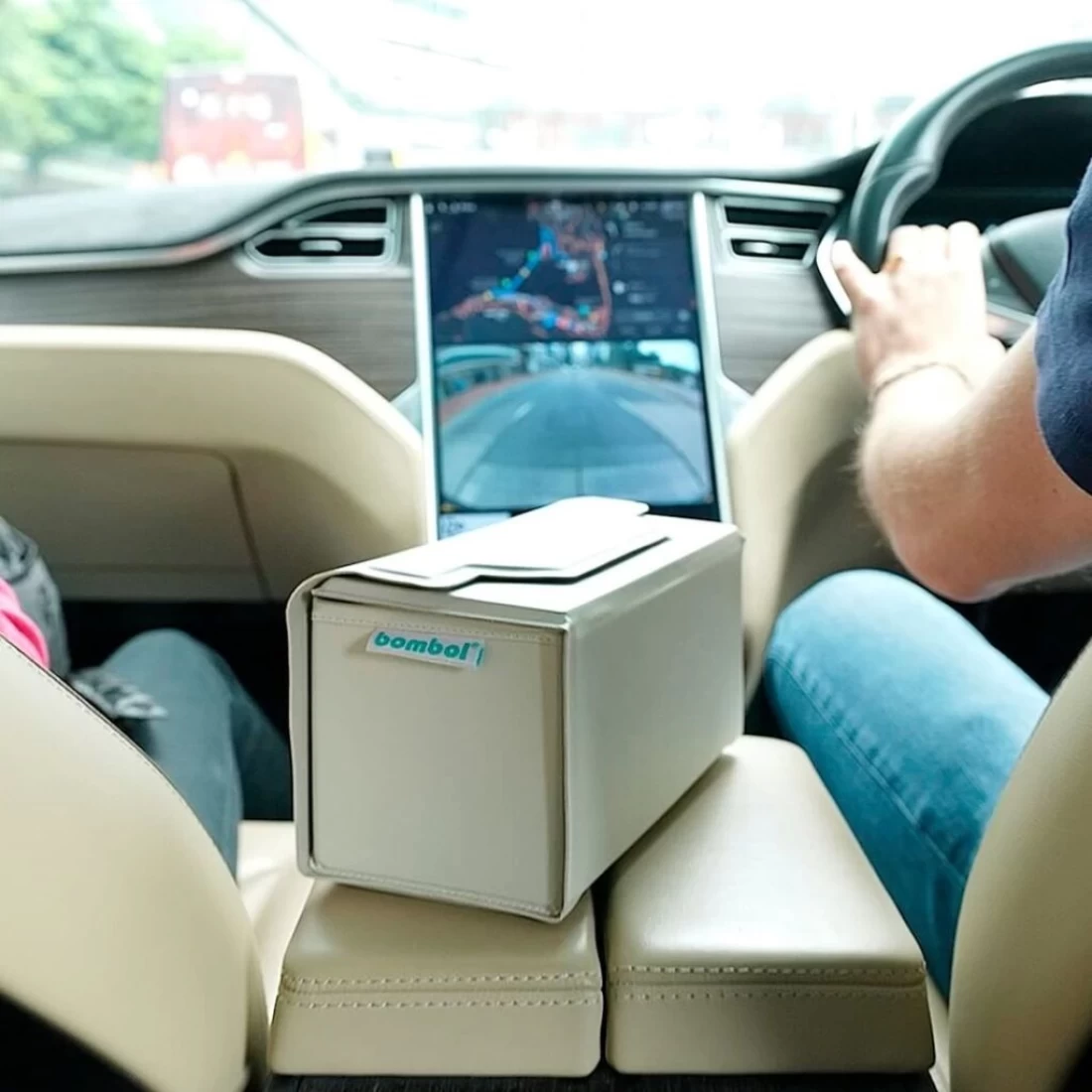 UV disinfector placed inside a car, showcasing one of the best travel essentials for keeping items clean on the go.