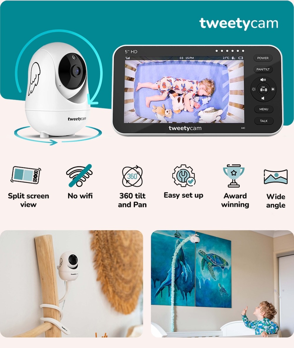 The tweetycam baby monitor with instructions on its functions