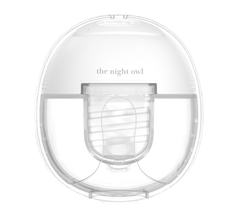 Front view of the Night Owl Mumma Owl wearable Breast pump on a clean white background.