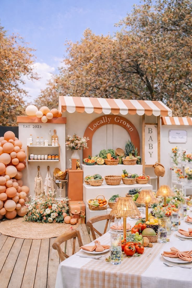 an orange farmers market baby shower theme