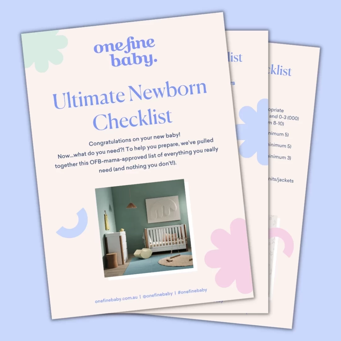 Ultimate newborn checklist cover with baby essentials illustrated for new parents.