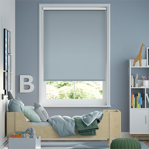 Blue blockout blinds in a baby room