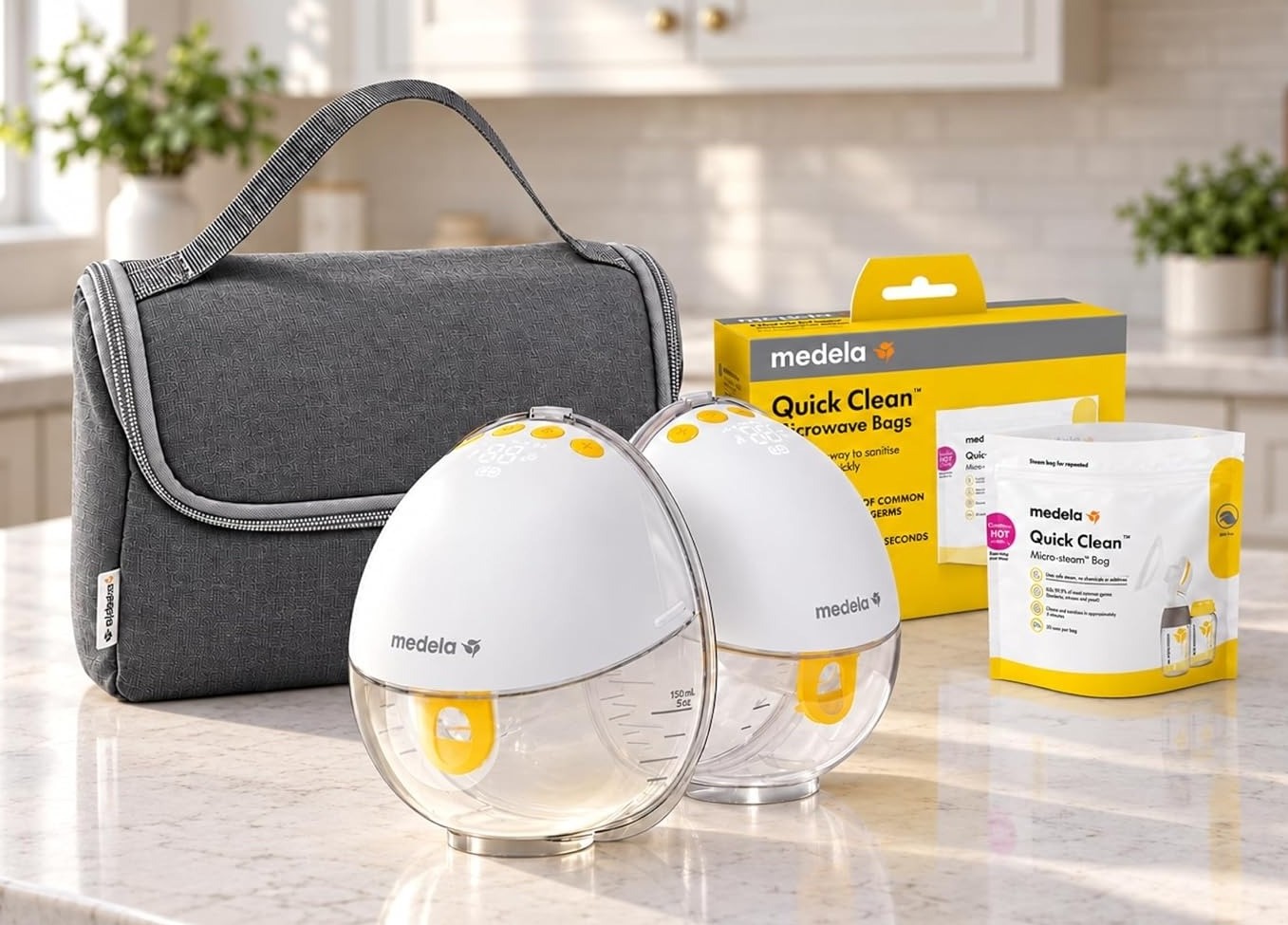 the medela motion wearable breast pump in australia, in a kitchen
