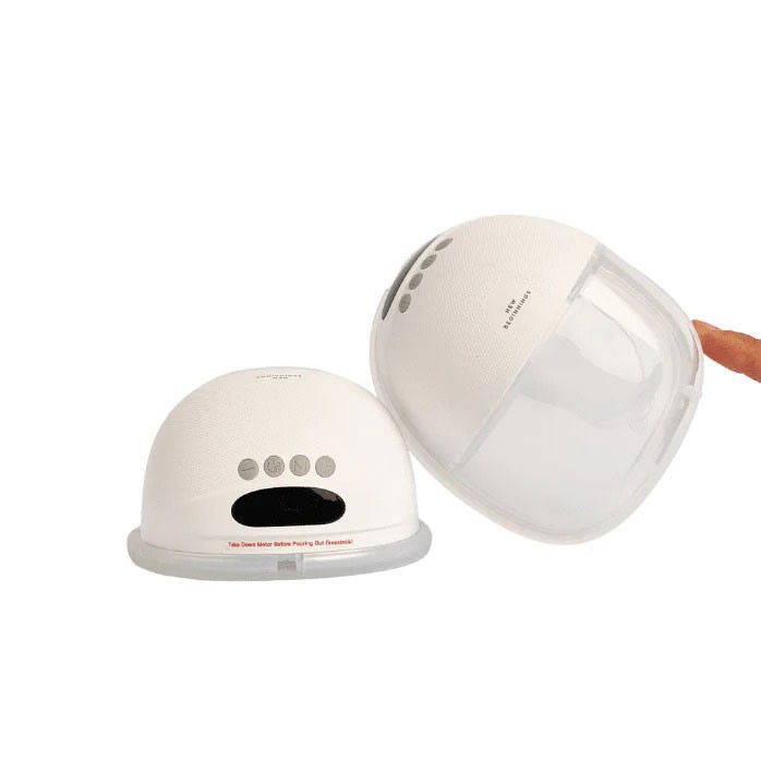 Two New Beginnings breast pump units displayed on a white background featuring a portable cordless design for flexible milk expression.