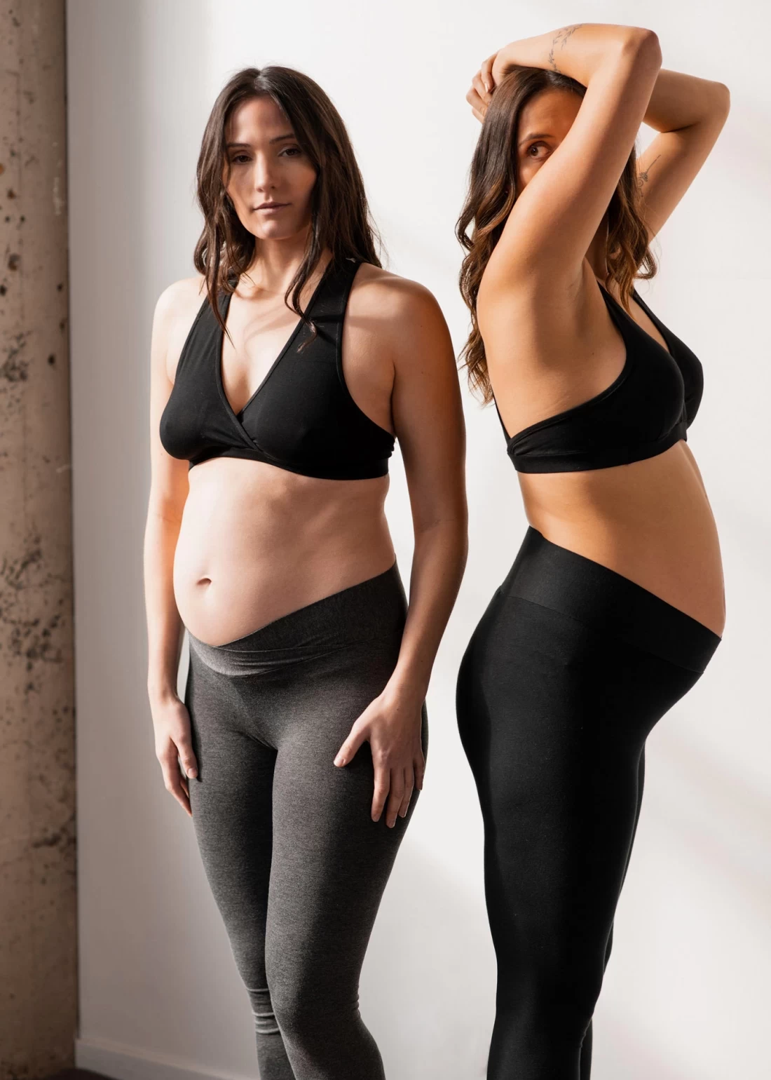 Two pregnant mums wearing Uton best maternity activewear, showcasing supportive and stylish fit.