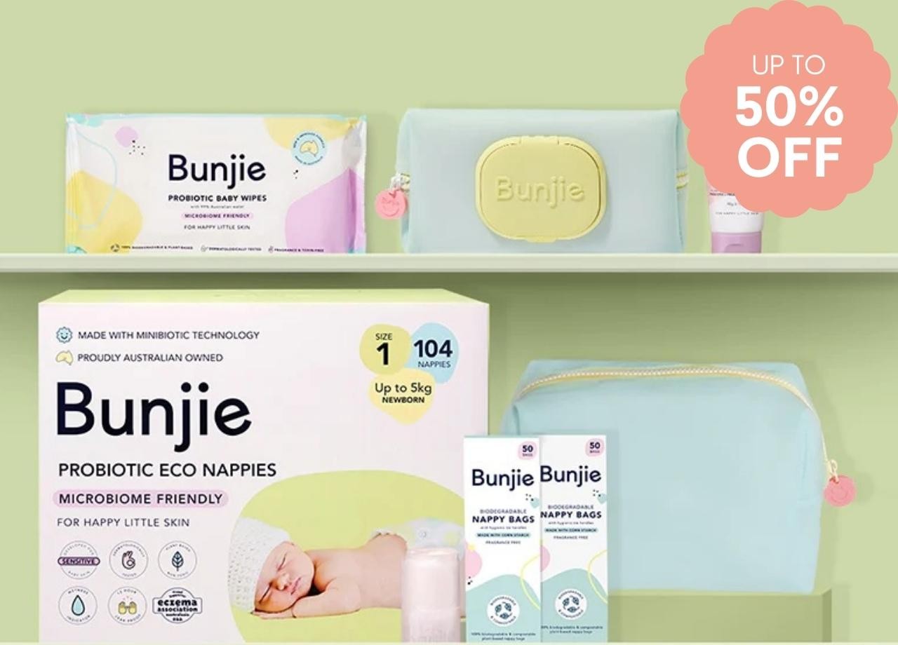 Bunjie baby products on a wall
