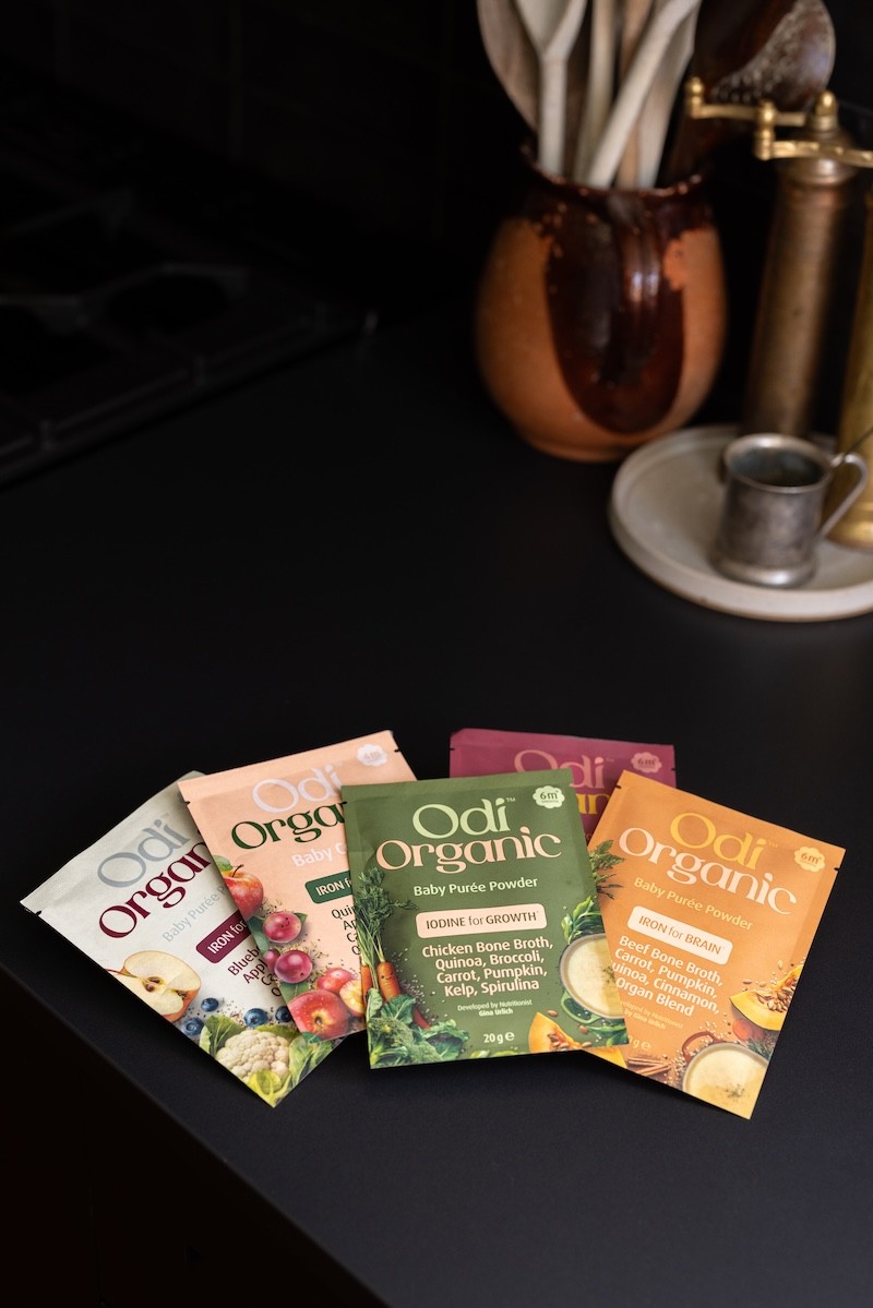 The Odi Organic baby food pouches in powder form