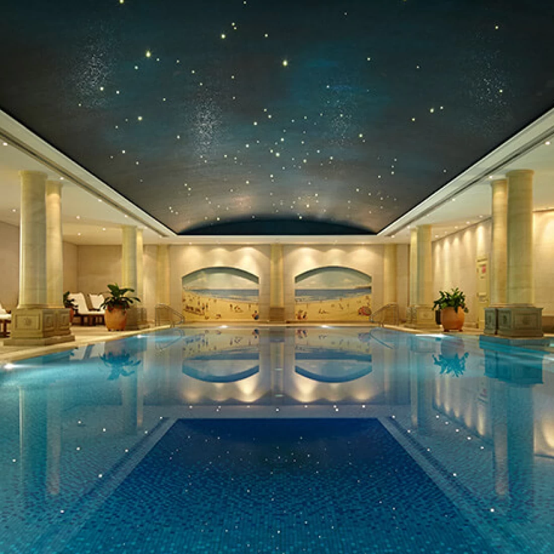Night view of the spa pool area offering mums a serene escape after the Best Pregnancy Massage